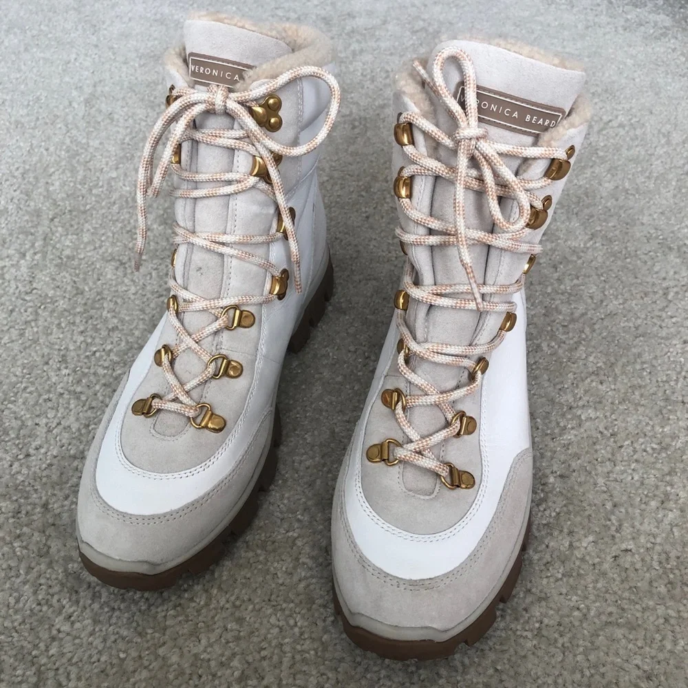 Veronica Beard Galina Boot In White And Snow Leather Lace up Boots Size 10.5